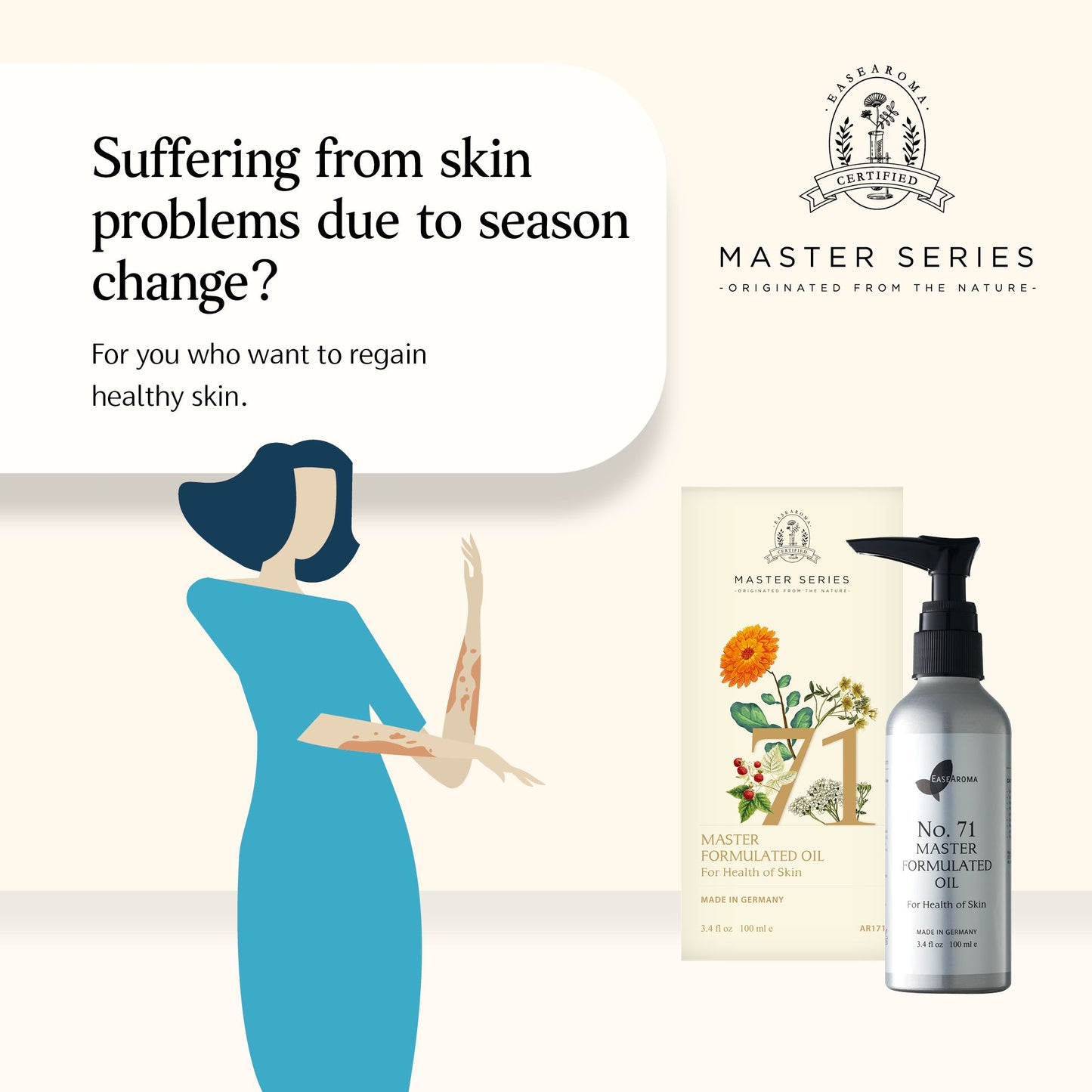 Easearoma Master Series No. 71 For Healthy Skin Care Formulated Oil 100ml Premium Essential Oil German Aromatherapy